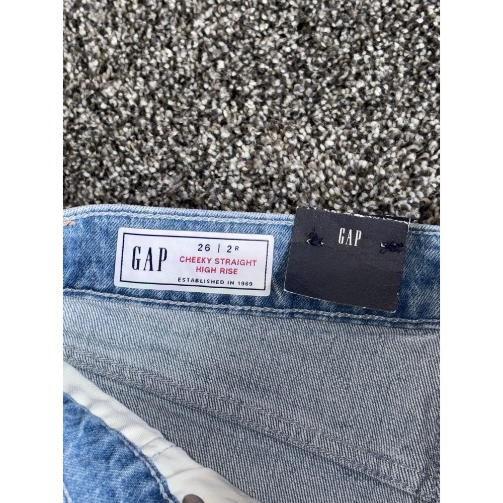 GAP Cheeky Straight High Rise Denim Blue Jeans 26 / 2R NWT Light Wash Distressed - Picture 10 of 14